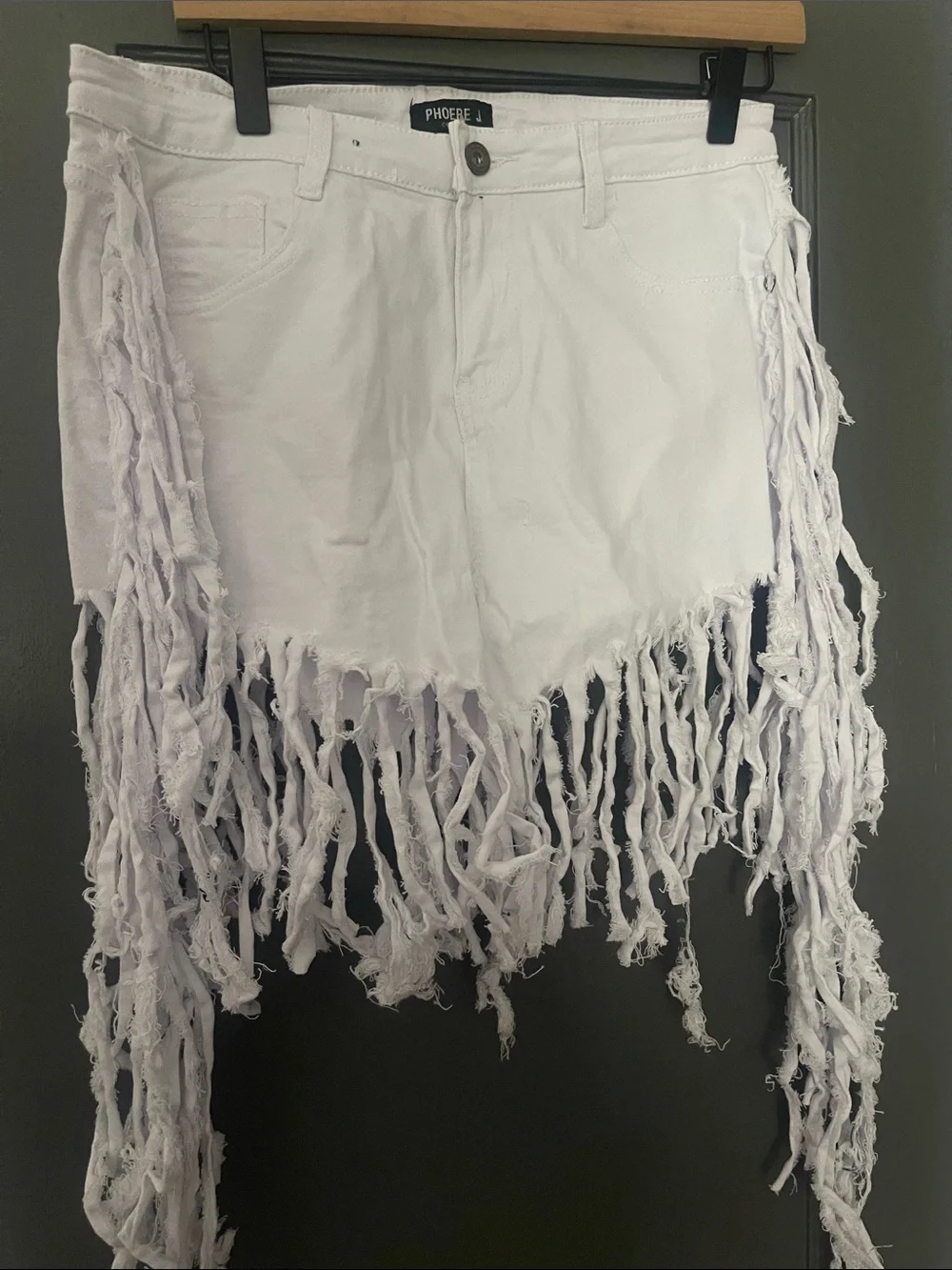 PHOEBE White Fringe Denim Mini Skirt